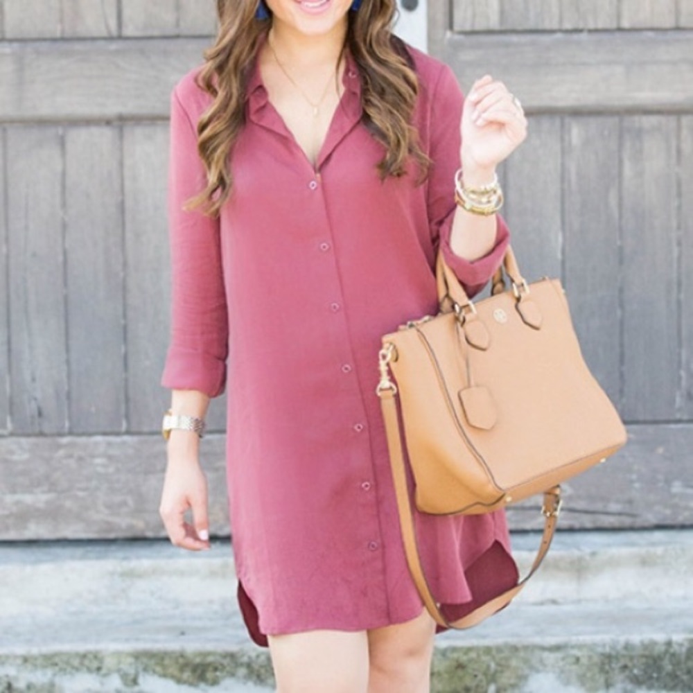 WAYF oxblood button down shirt dress